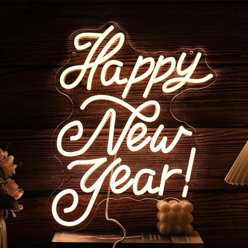 Happy New Year Neon Sign Warm White Led Neon Lights for Wall Decor Usb New Year Light Up Signs for New Year Party Decor Home Bedroom Indoor Decorations | Amazon (US)