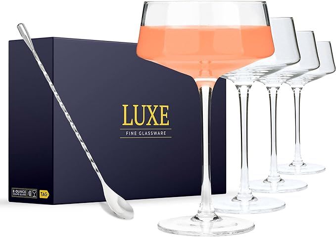 Luxe Martini Glasses Set of 4 | 8oz Coupe Glass Set with Bar Spoon | Cocktail Glasses | Champagne... | Amazon (US)