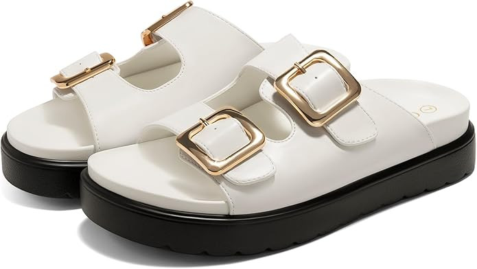 Coutgo Womens Platform Sandals Comfortable Arch Support Slip on Flat Slides Buckle Summer Beach S... | Amazon (US)