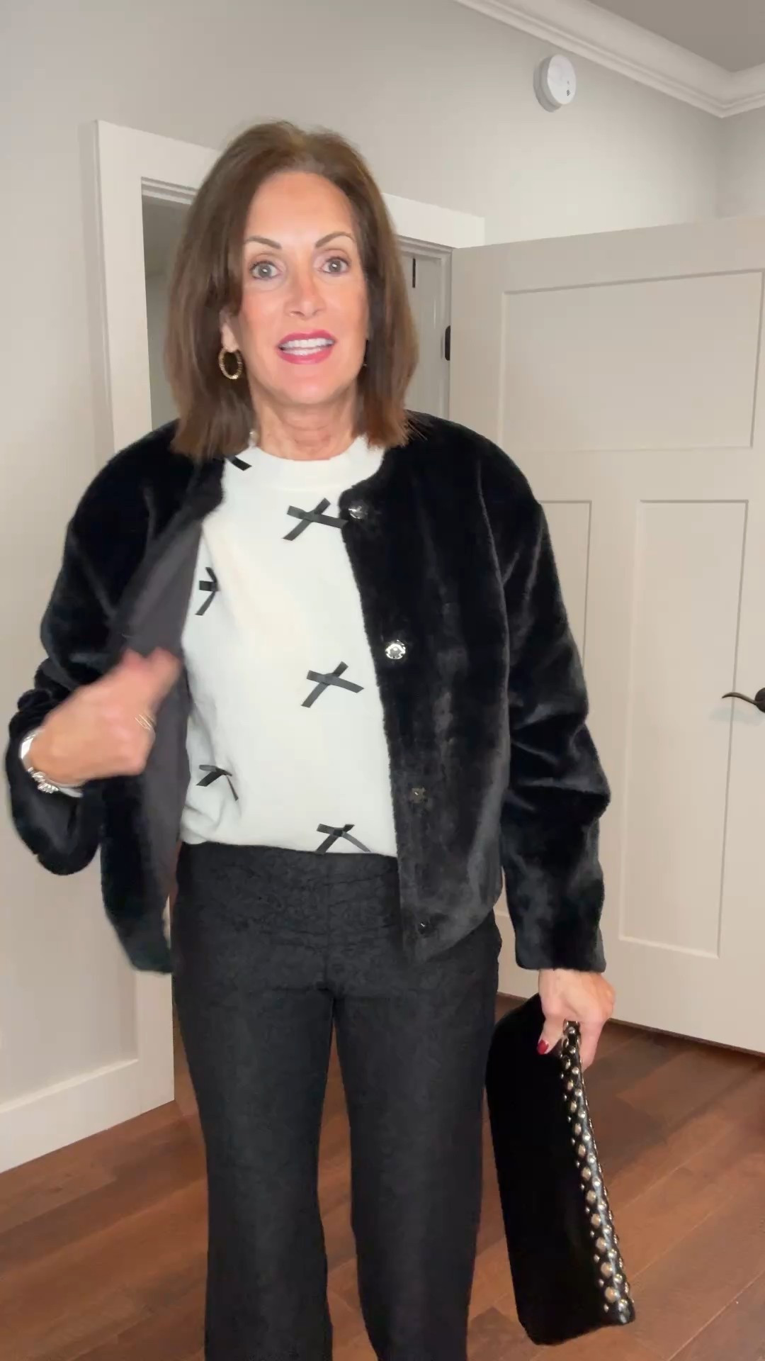 Bow sweater - L
Lace pants - size 8
Faux fur jacket - L

Holiday style Christmas style 
New Year’s Eve outfit 
Party outfit 

#LTKMidsize #LTKHoliday #LTKCyberWeek