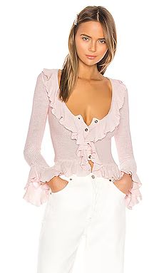 LPA Ruffle Sweater Cardigan in Light Pink from Revolve.com | Revolve Clothing (Global)