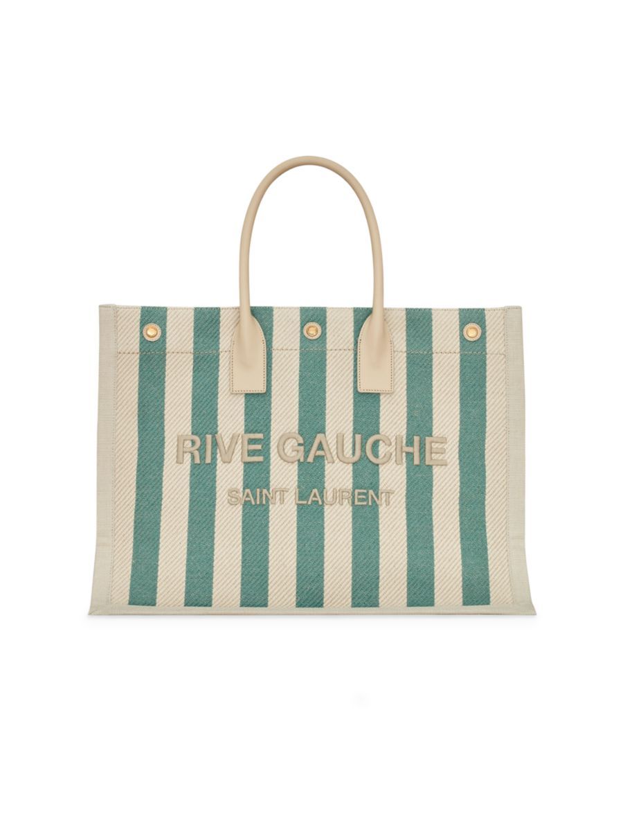 Rive Gauche Tote Bag in Striped Canvas and Smooth Leather | Saks Fifth Avenue