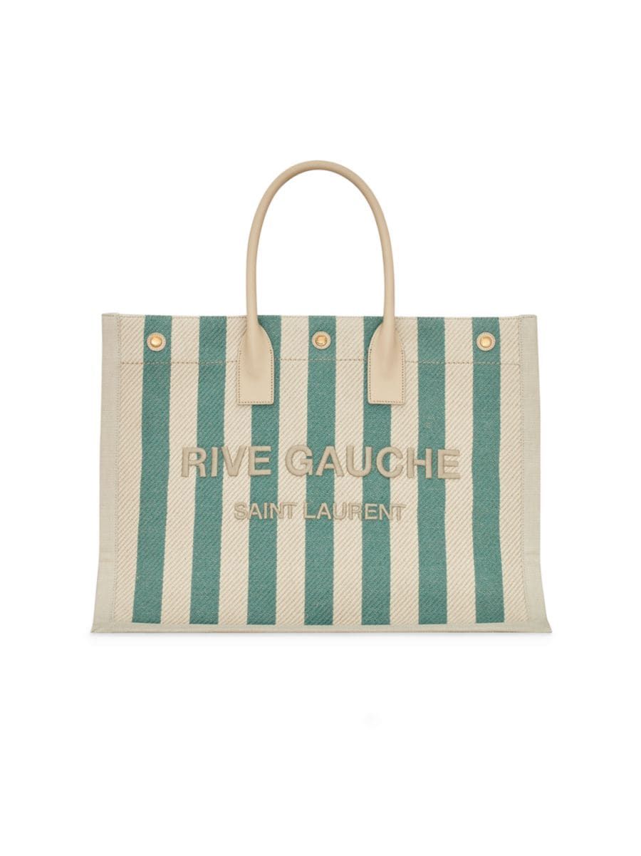Rive Gauche Tote Bag in Striped Canvas and Smooth Leather | Saks Fifth Avenue