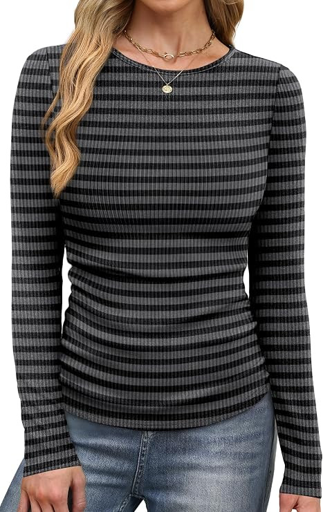 WIHOLL Long Sleeve Shirts for Women Fall Fashion Thermal Shirts Rib Knit Winter Clothing Warm Und... | Amazon (US)