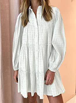 Roiii Women's Casual Long Sleeve Dress Sundress Swing Dress Tunic Dress Button Down Loose Flowy Swin | Amazon (US)