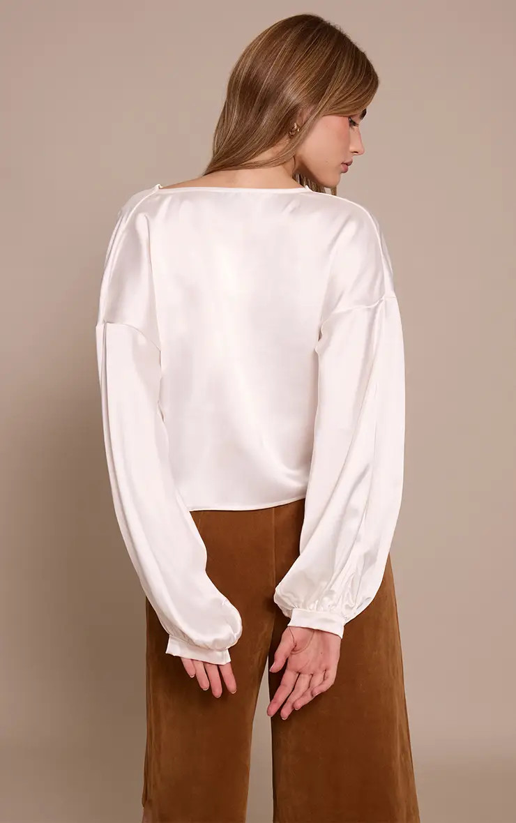 White Satin Long Sleeve Blouse | PrettyLittleThing UK