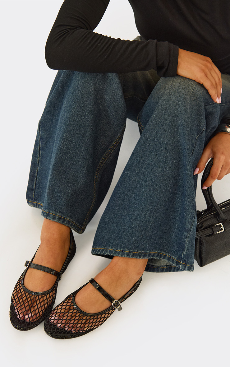 Ivy Mesh Detailing Flat Ballet Pump In Black Patent | EGO (UK)