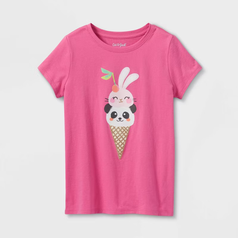Girls' 'Panda Bunny Ice Cream Cone' Short Sleeve Graphic T-Shirt - Cat & JackT... | Target