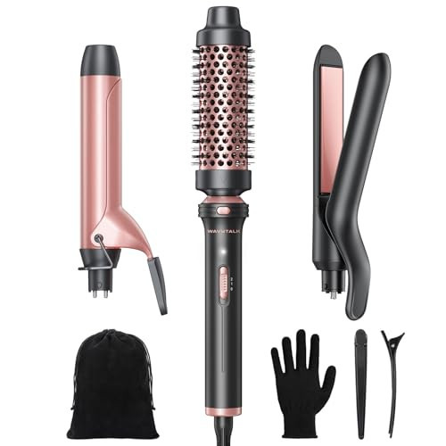 Wavytalk 3 in 1 Curling Wand Set, Multi Curl, Curling Iron Set with Heated Round Brush, Flat Iron Hair Straightener, 1 1/4 inch Curling Iron, Dual Voltage Hair Curler | Amazon (US)