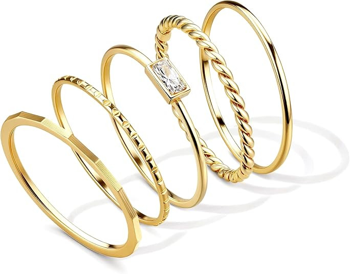 sailimue Gold Stackable Rings for Women Non Tarnish - 14K Gold Plated Waterproof Thin Band Ring S... | Amazon (US)