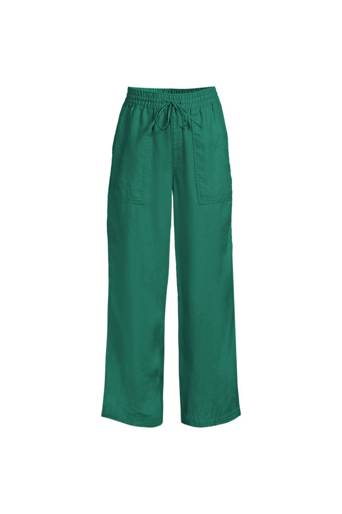 Women's Plus Size High Rise Drawstring Linen Wide Leg Crop Pants - Lands' End - Green - 2X | Lands' End (US)