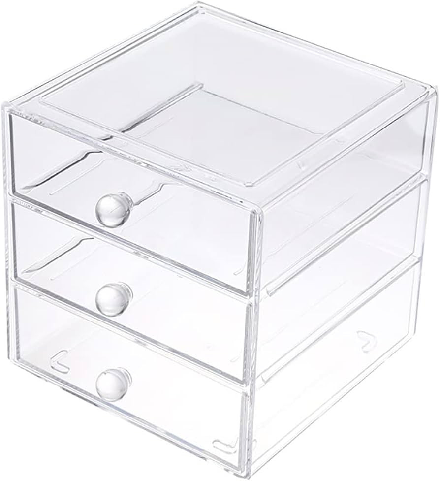 Vanity Organizer, Clear Plastic 3- Drawer Dresser Bathroom Countertop Desk Organization Storage H... | Amazon (US)