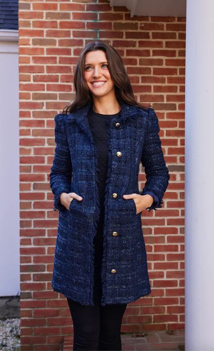 Navy Sparkle Tweed Button Front Coat | Sail to Sable