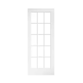 32 in. x 80 in. Clear Glass 15-Lite True Divided White Finished Solid French Interior Door Slab | The Home Depot