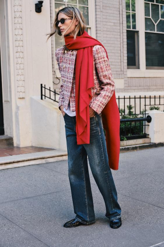 Zara - Structured Cropped Blazer - Ecru / Red - L - Woman | Zara US