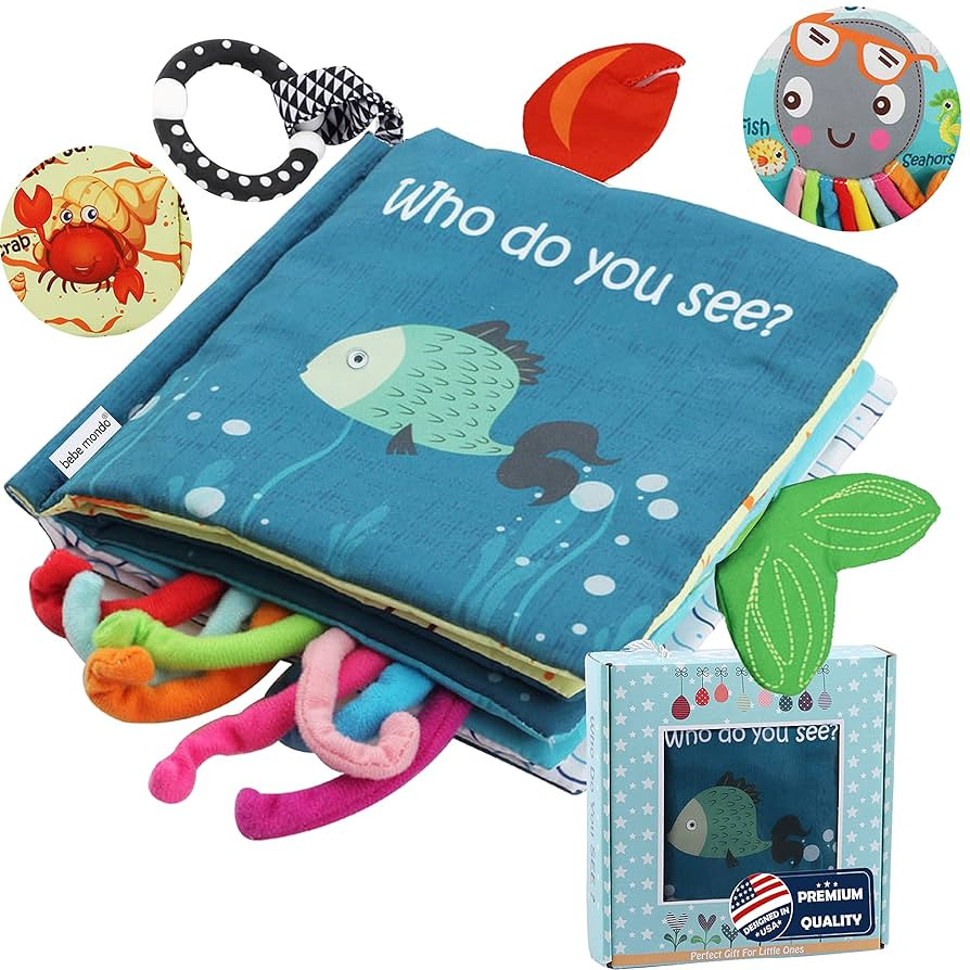 Fish Baby Book 0-6 Months,Touch Feel Cloth Crinkle Books for Babies,Infant Baby Toys 6-12 Months,... | Amazon (US)