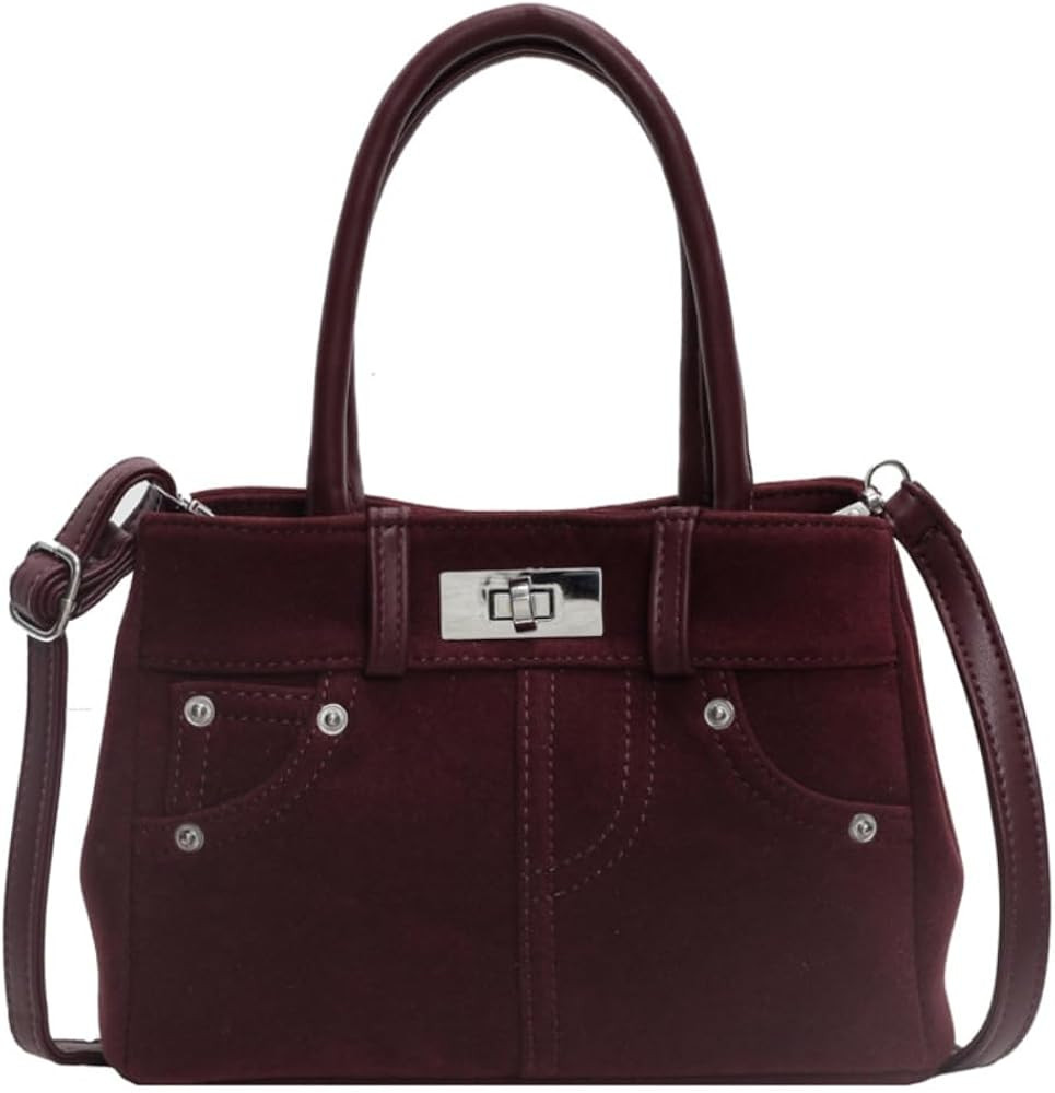 Suede Shoulder Bag for Women Retro Suede Tote Bag Handbag Underarm Bag with Detachable Strap | Amazon (US)