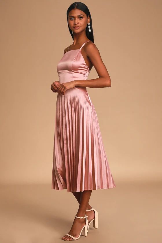 Give us a Twirl Rose Pink Satin Pleated Midi Dress | Lulus (US)