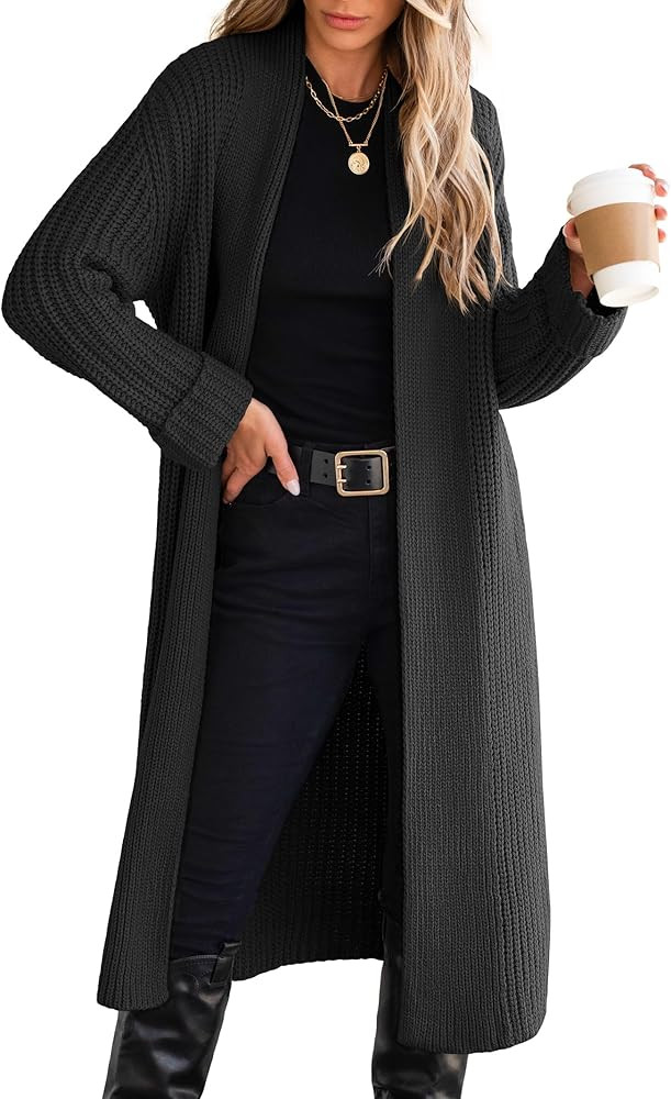 ANRABESS Women Knit Long Cardigan Long Sleeve Open Front Lapel Oversized Sweater Coat 2025 Fall D... | Amazon (US)