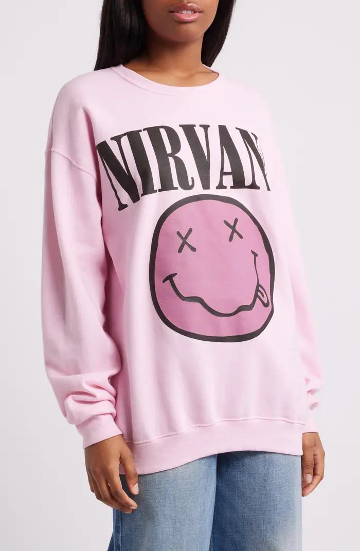 Nirvana Smiley Face Oversize Graphic Sweatshirt | Nordstrom