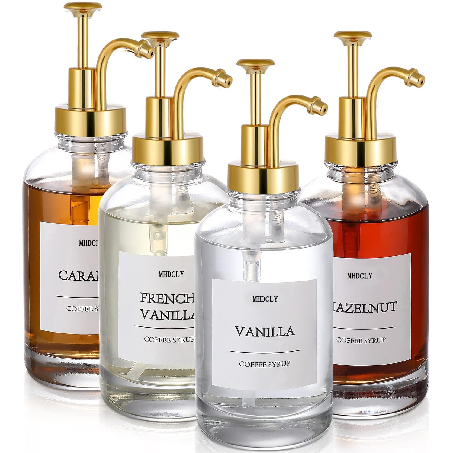 Coffee Bar Accessories, Coffee Syrup Dispenser - 4pack,16.9oz Syrup Dispenser with Labels,Syrup P... | Amazon (US)