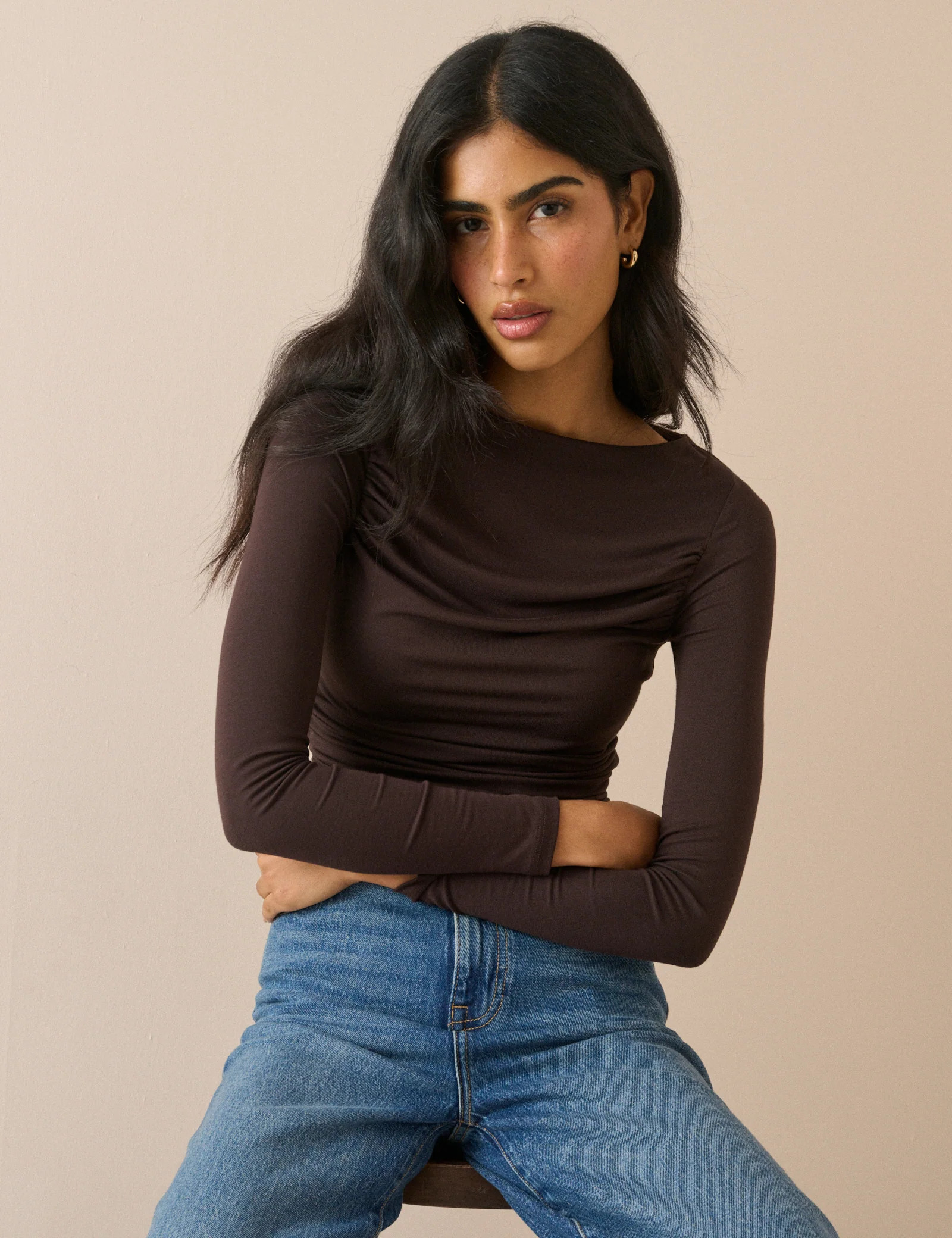 Brown Ruched Long Sleeve Top | Nobody's Child