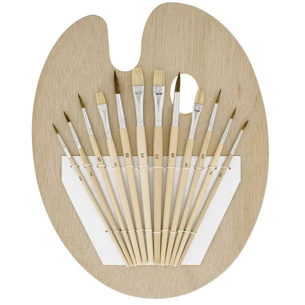 US Art Supply 12 Piece Brush Set with 9" x 12" Wood Palette Painting Art - Walmart.com | Walmart (US)