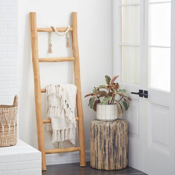 Brown Teak Wood Natural Ladder 59 x 18 x 2 - Overstock - 34813640 | Bed Bath & Beyond