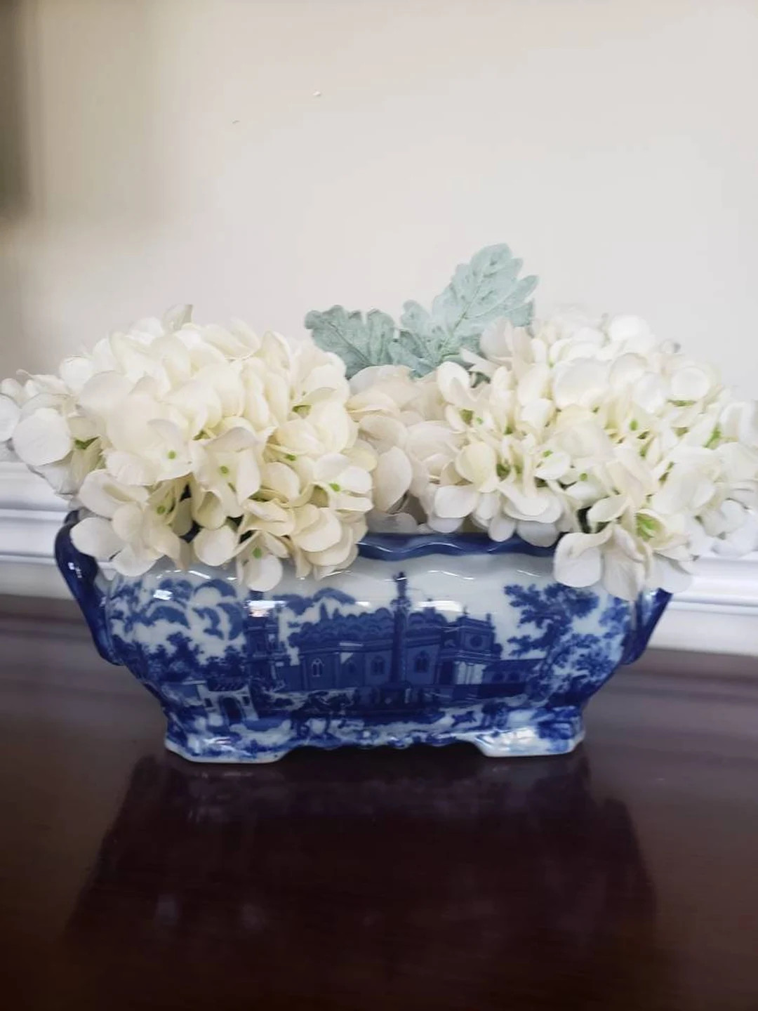 Chinoiserie Foot Bath Orchid Pot Planter Blue & White Street Scene Grand Millennial Decor Flow Bl... | Etsy (US)