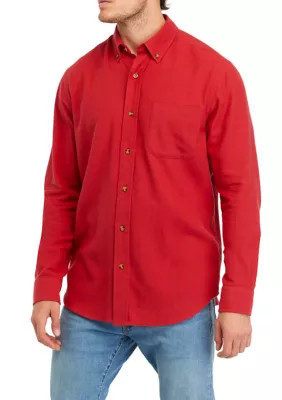Saddlebred Men's Long Sleeve Solid Flannel Shirt, Red, Large | Belk