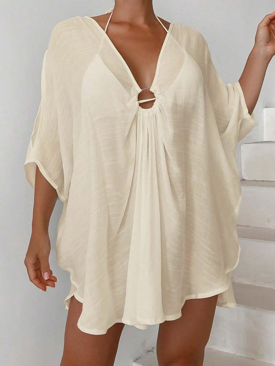 Swim Lushoire Women's Solid Color Elegant Loose Casual Cover Up, Suitable For Leisure And Vacatio... | SHEIN