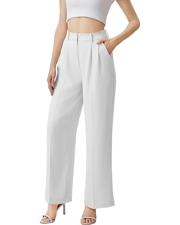 Wide Leg Pants for Women | High Waisted Trousers with Pockets | Comfortable Casual Business Work ... | Amazon (US)