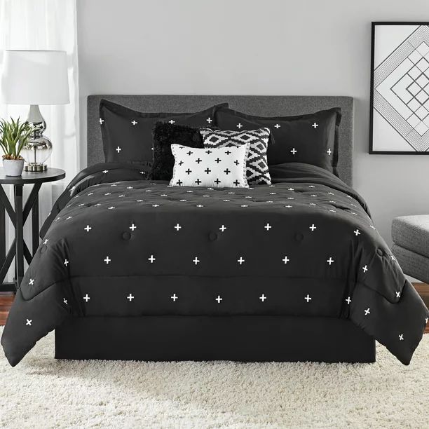 Mainstays 7-Piece Embroidered Comforter Set, Full/Queen | Walmart (US)