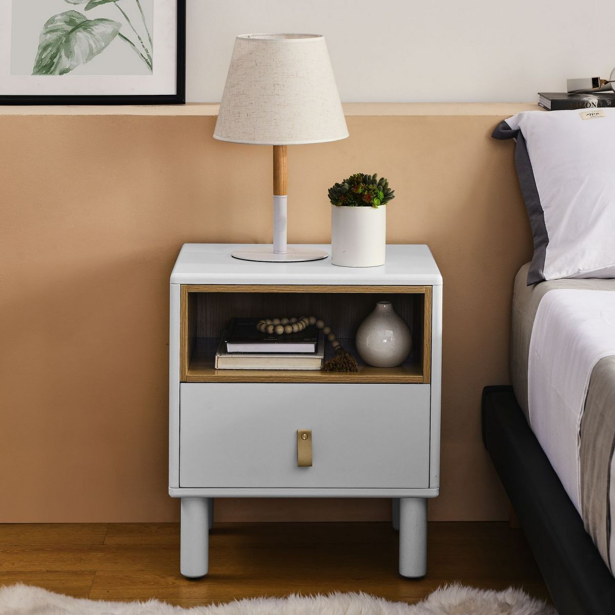 Modern Style Wooden Nightstand, Single Drawer Bedside Table - Maison Boucle | Target
