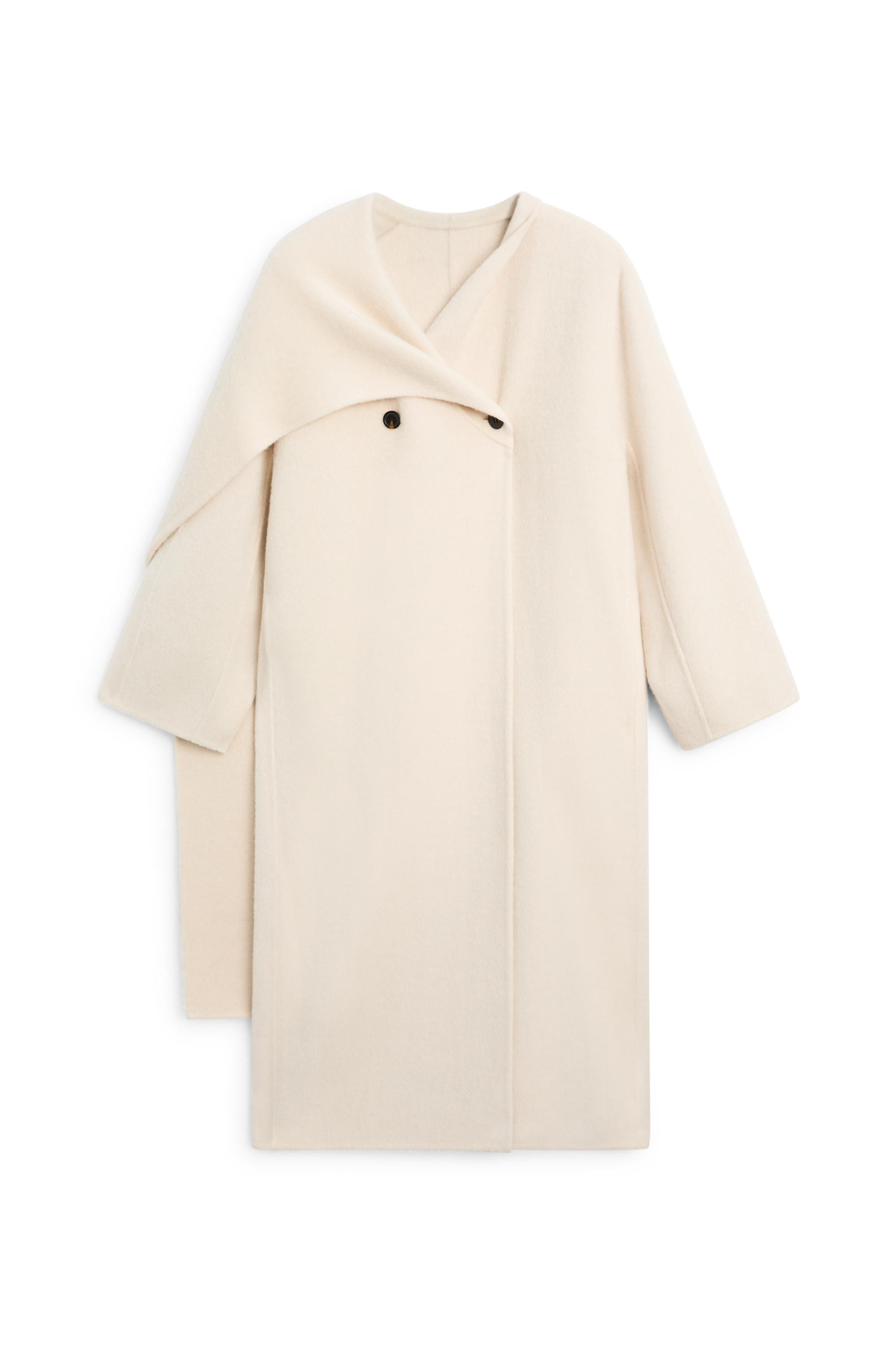100% wool long coat with scarf - Off white | Massimo Dutti UK