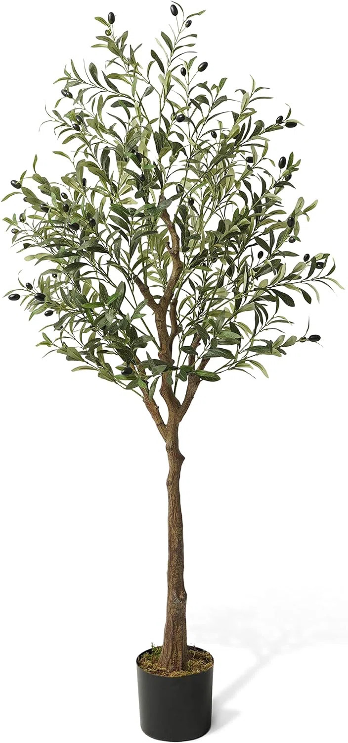 CAPHAUS Artificial Olive Tree with Fruit, Fake Potted Topiary Tree with Dried Moss, 5 / 6 / 7 Feet | Wayfair North America