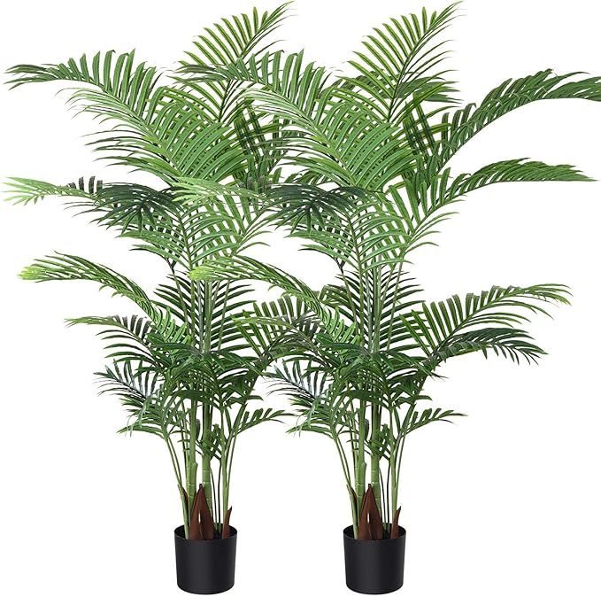 Fopamtri Artificial Areca Palm Plant 5 Feet Fake Palm Tree with 17 Trunks Faux Tree for Indoor Ou... | Amazon (US)