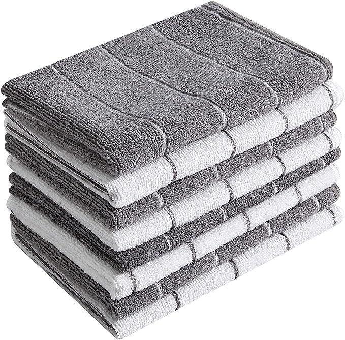 Microfiber Kitchen Towels - Super Absorbent, Soft and Solid Color Dish Towels, 8 Pack (Stripe Des... | Amazon (US)