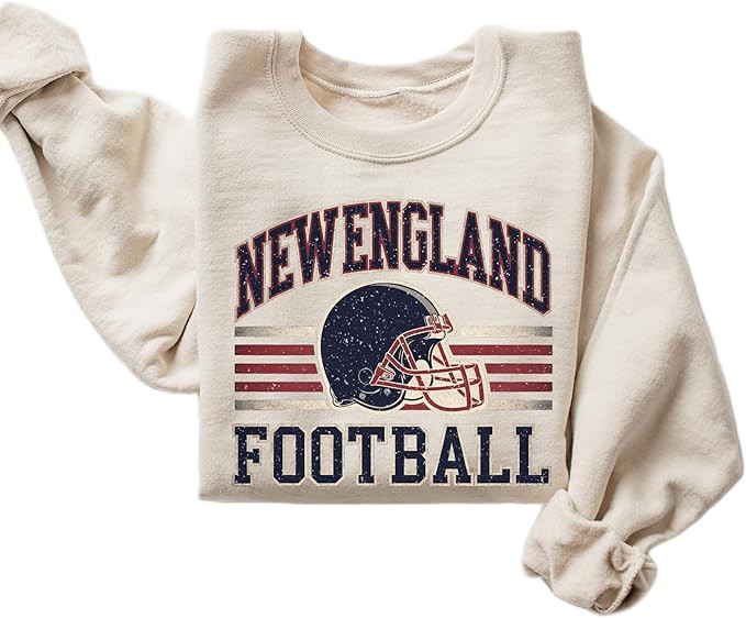 Distressed New England Football Vintage Style Crewneck Sweatshirt for Women Men – Retro Game Da... | Amazon (US)