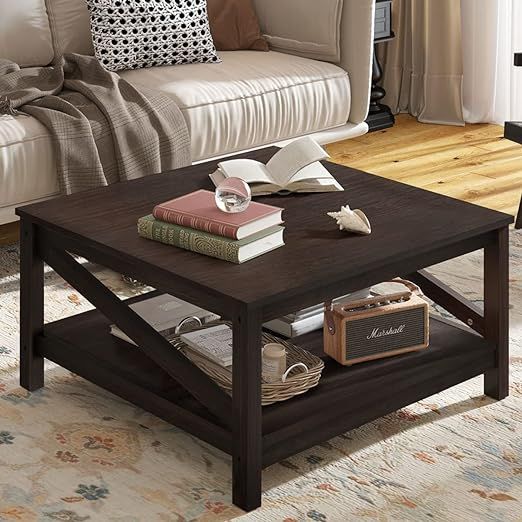 YITAHOME 2-Tier Square Coffee Tables with Storage,Coffee Table for Living Room,Center Table Coffe... | Amazon (US)