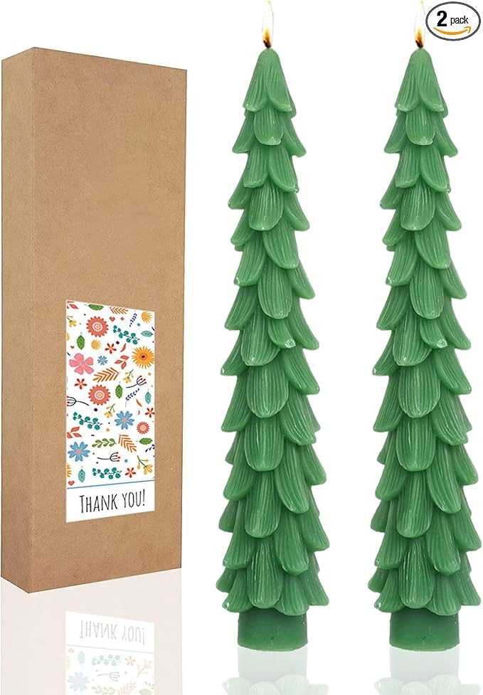 Christmas Tree Taper Candles Hunter Green Spruce Candles，Christmas Decor Decoration,Set ot 2,(H... | Amazon (US)