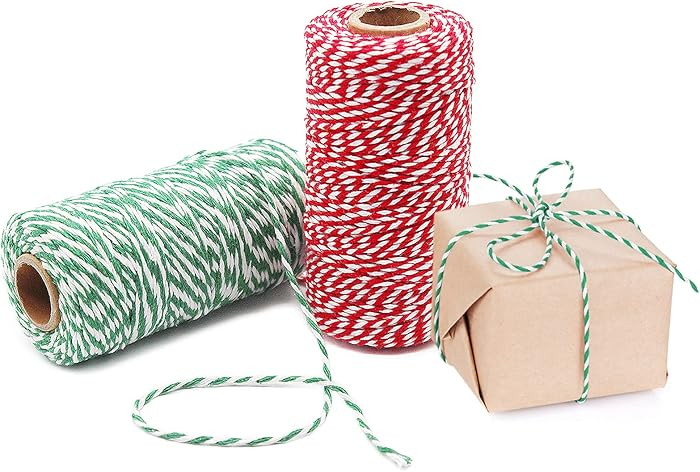 Benvo Pack of 2 Green White Cotton Twine and Red White Packing String Christmas Xmas Twine Rope R... | Amazon (US)