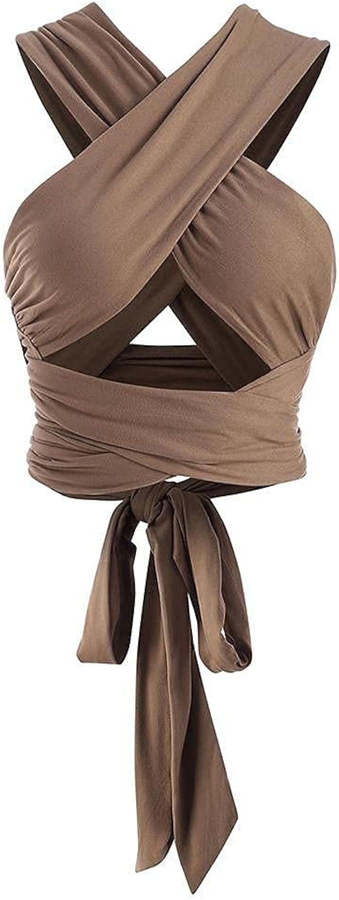 ZAFUL Women's Crop Top Ribbed Halter Criss Cross Ruched Lace-up Cami Bandana Top Cropped Tank Top | Amazon (US)