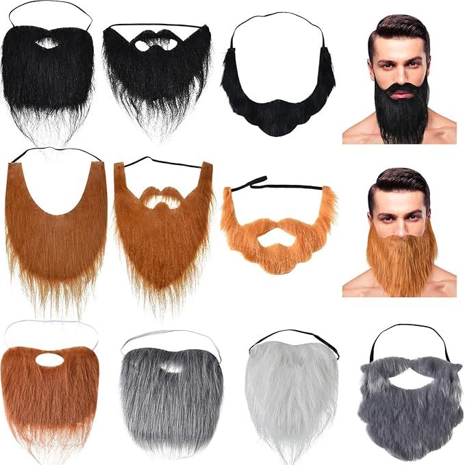 10 Pieces Fake Mustache Beards Halloween Funny Beard Facial Hair Costume Accessories with Adjusta... | Amazon (US)