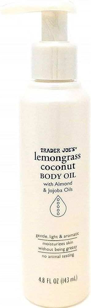 Trader Joes Lemongrass Coconut Body Oil with Almond and Jojoba Oils 4.8 FL OZ (143 ml) | Amazon (US)
