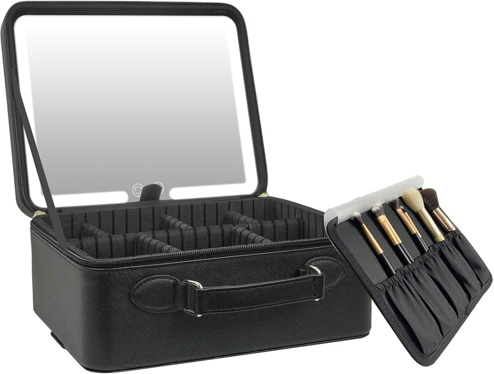 Amazon.com : FASCINATE Makeup Case with Lighted Mirror 3 Color Setting, Travel Cosmetic Train Cas... | Amazon (US)