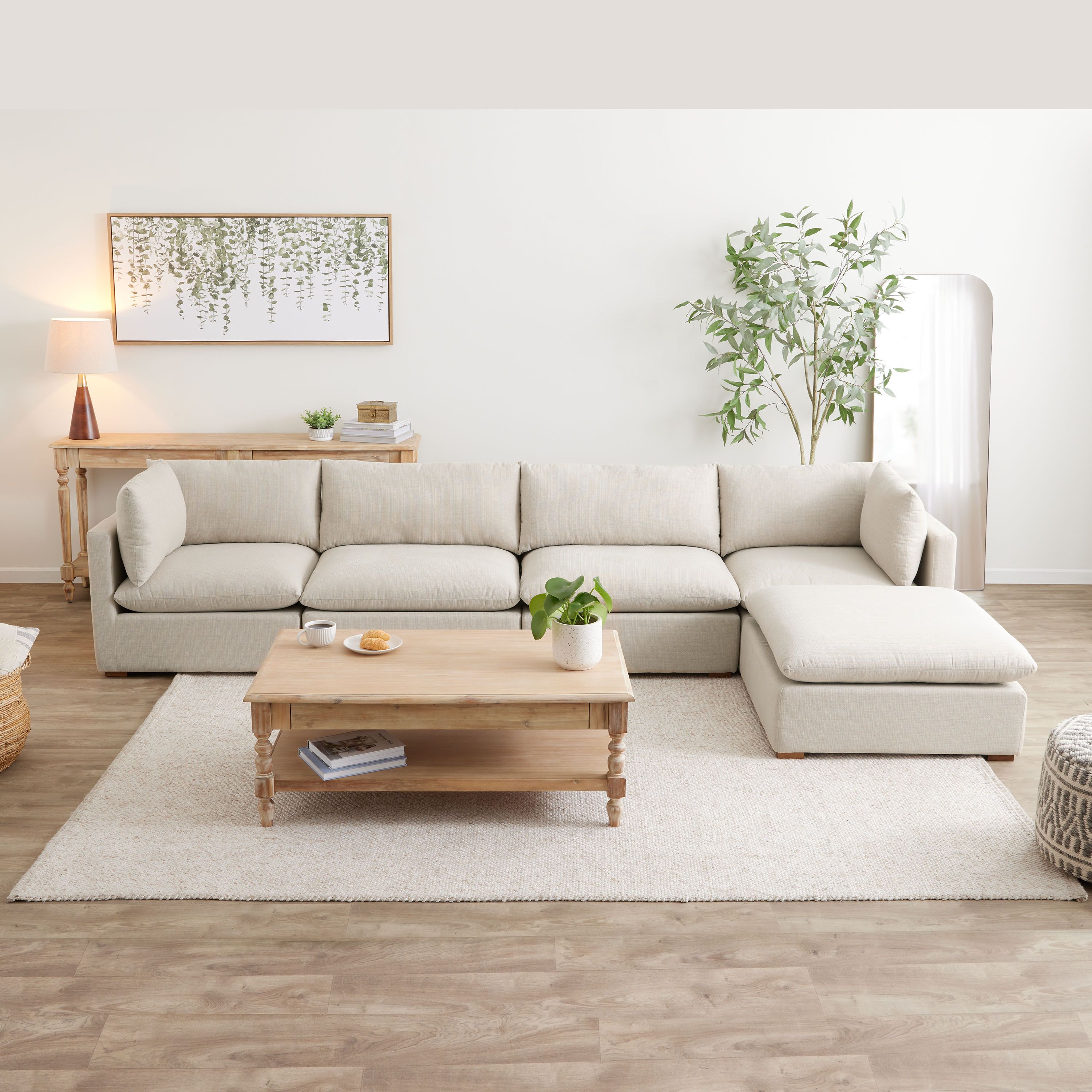 Weston Sand Pillow Top 5 Piece L Modular Sectional Sofa | World Market