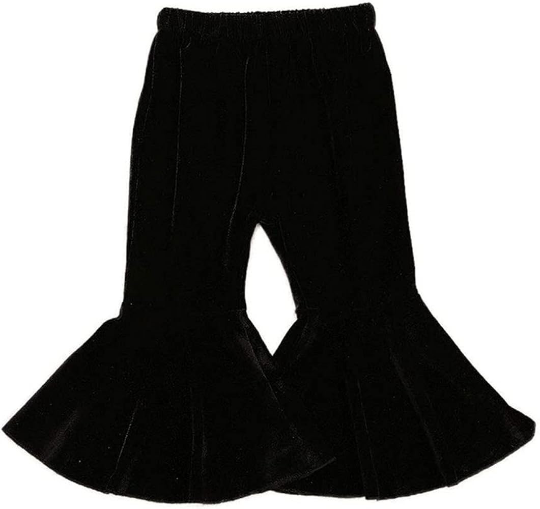 Toddler Bell Bottoms Baby Girls Ruffle Leggings Solid Color Stretch Spun Velvet Flare Pants Trous... | Amazon (US)