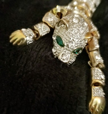 Vintage Articulated Leopard Rhinestone With Green Eyes Shoulder Pin Brooch | eBay US