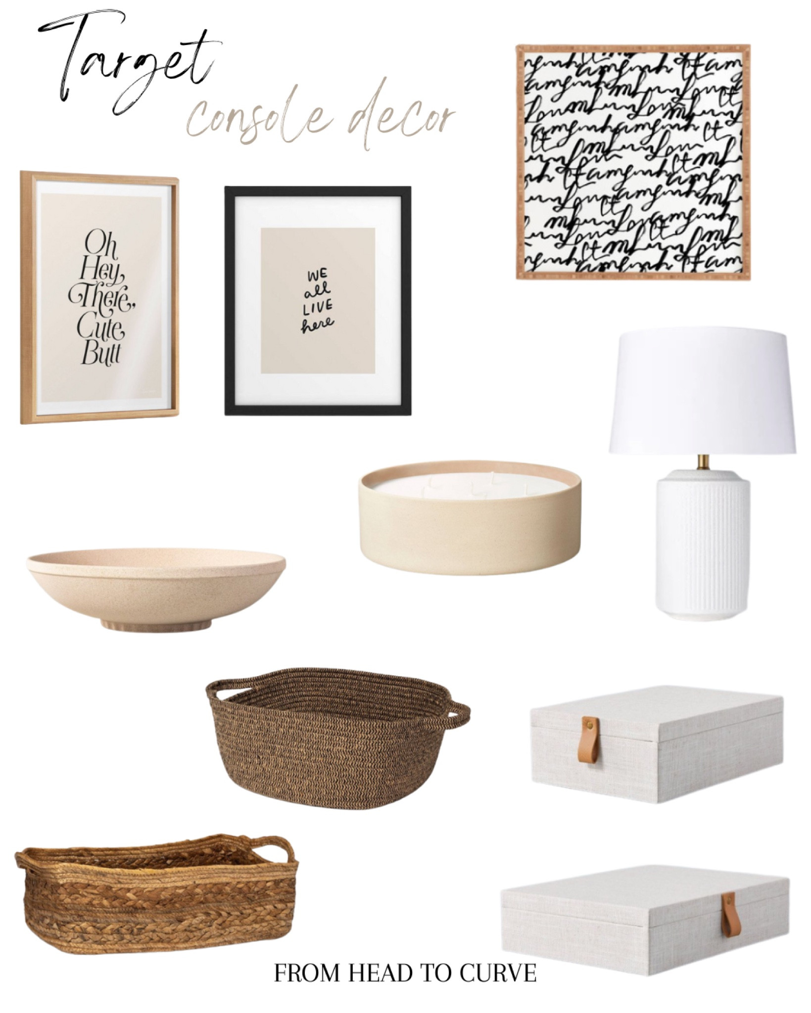 Target console decor. 

Target home decor. Decorative home decor. Target lamp. Target picture frames. Target wall art. Target candle. Target baskets. 

#LTKstyletip #LTKhome